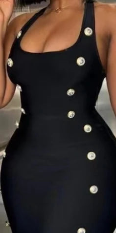 Fashion New Women's Button Slim Straps High Waist Sexy Celebrity Bandage Dress Midi Dress Milanni Fashion   