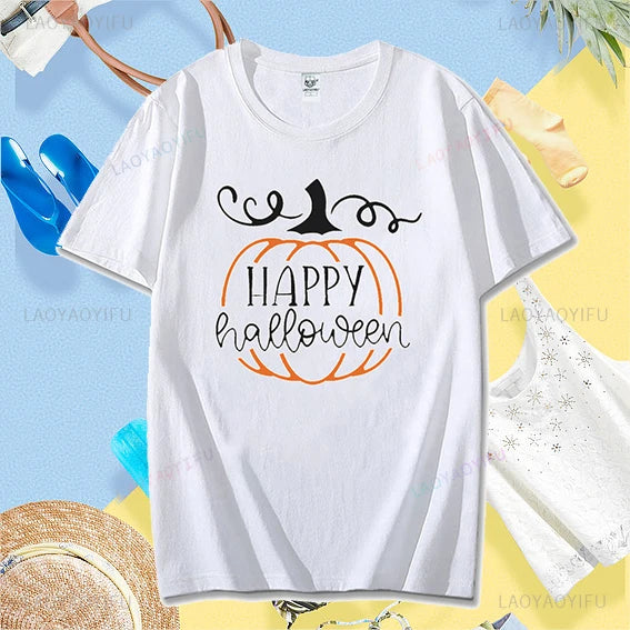 All Saints Day Kawaii Cartoon Trick or Treat Graphic T-shirt for Women Funny Halloween Tee Milanni Fashion