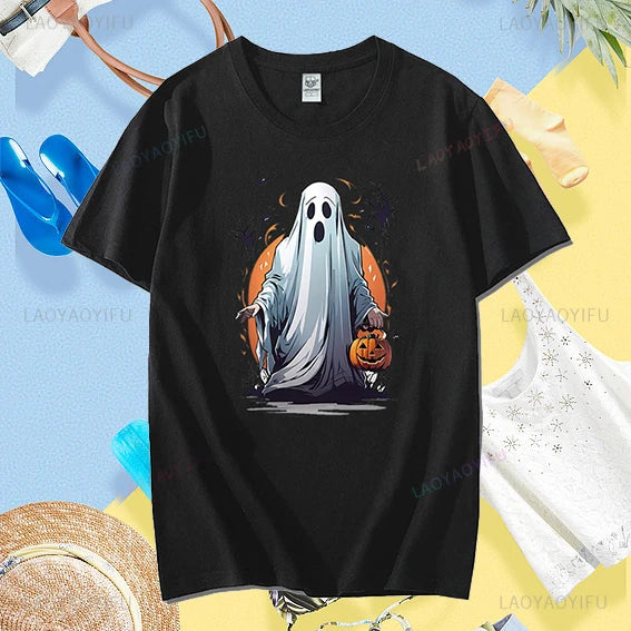 All Saints Day Kawaii Cartoon Trick or Treat Graphic T-shirt for Women Funny Halloween Tee Milanni Fashion Black XXL