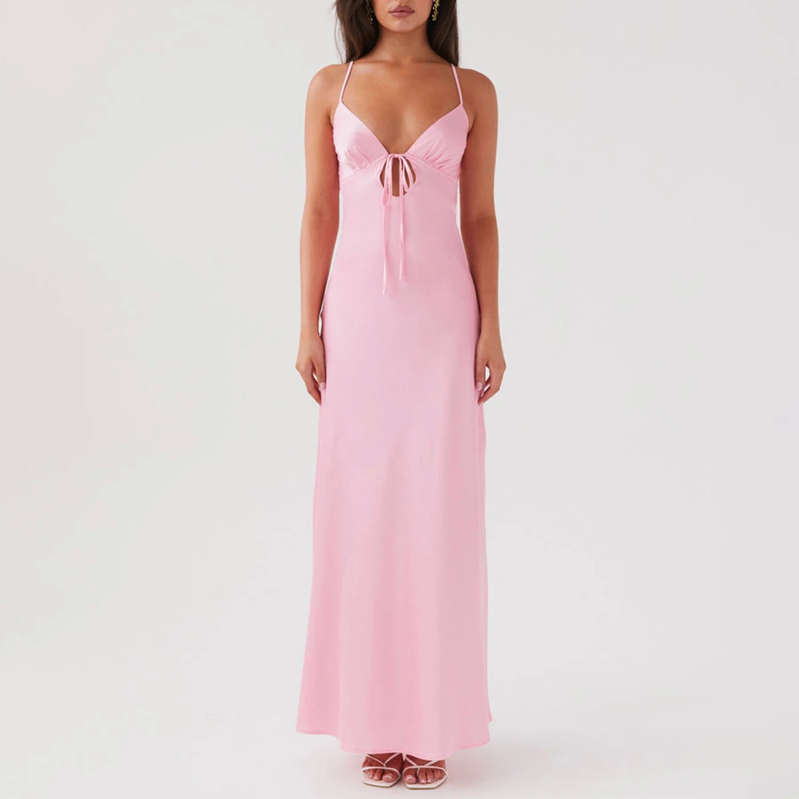 Solid Color Sleeveless Tie-Up Front Sleeveless Backless Long Dress Maxi Dress Milanni Fashion   