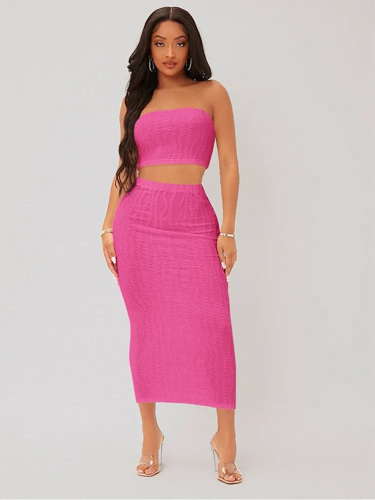 Solid Color Wrap Crop Top & Skirt Set Casual Two Piece Outfit for Women Stylish & Elegant Milanni Fashion