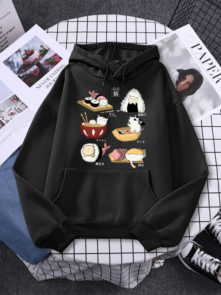 Sushi Cat's Day Harajuku Printed Hoodie Women's Fashion Loose Autumn Fleece Sweatshirt Streetwear Milanni Fashion