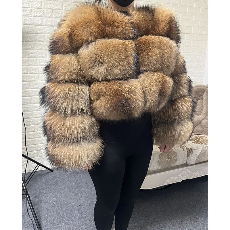 Women's Natural Real Raccoon Fur Winter Jacket Vest Plus Size Top Clothing Curve Coat Milanni Fashion