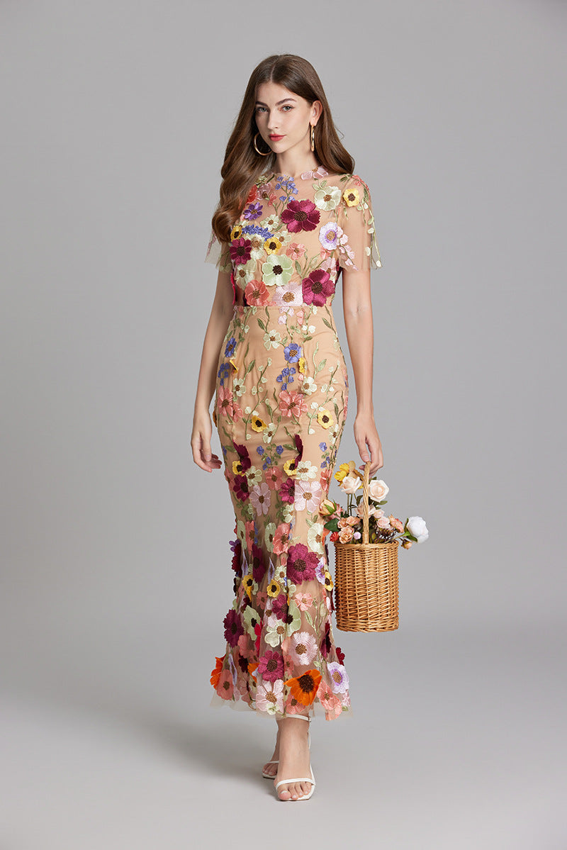 Verena | Women's Sheer Maxi Dress with Blumenstickerei