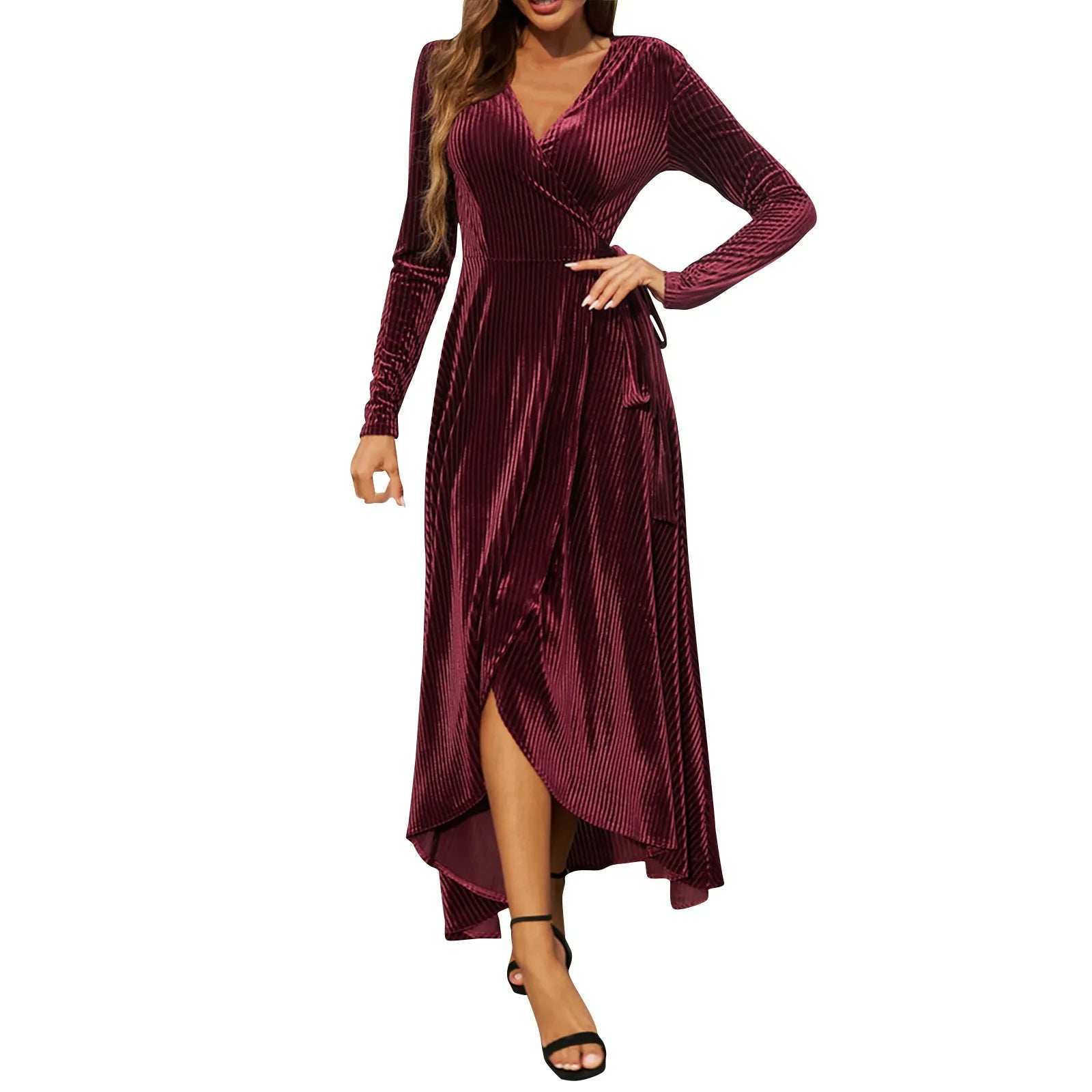 Sexy Slim Fitted Temperament Irregular Hem High Waist Evening V-neck Slit Long Dress  Milanni Fashion   