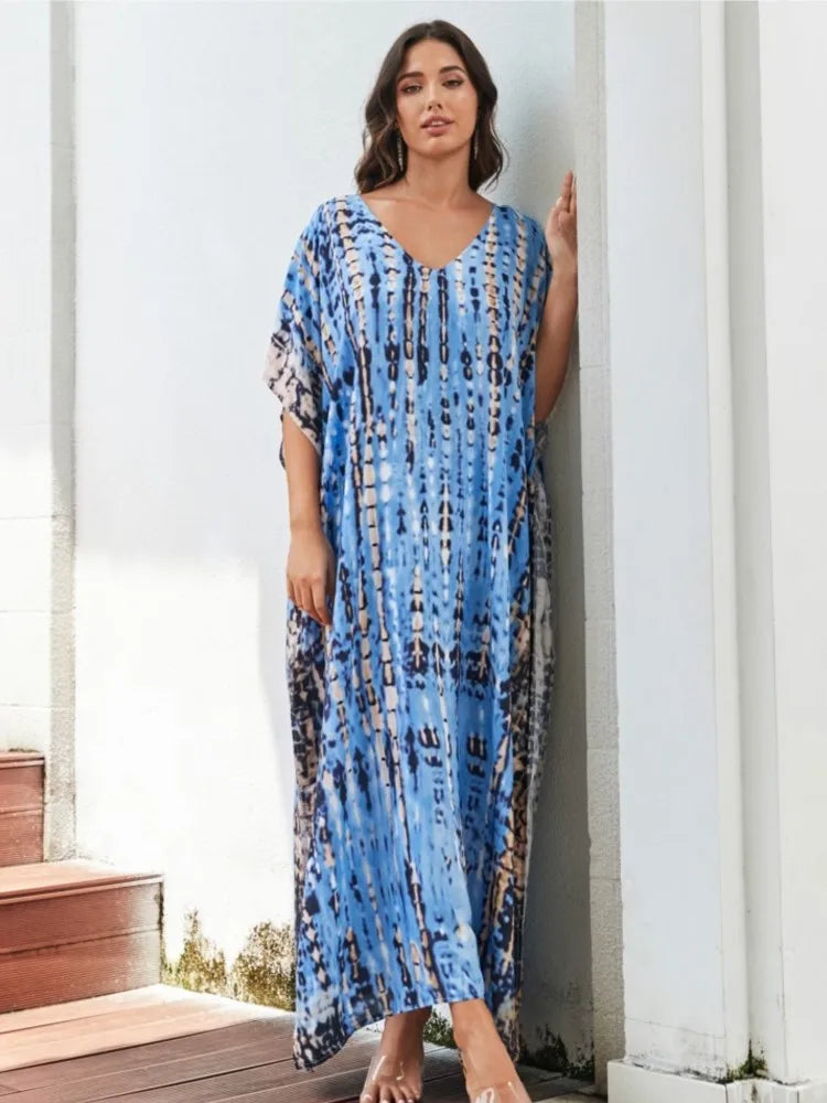 Women Summer Bohemian Long Dress V-neck Batwing Sleeve Elegant Dress Maxi Dress Milanni Fashion   