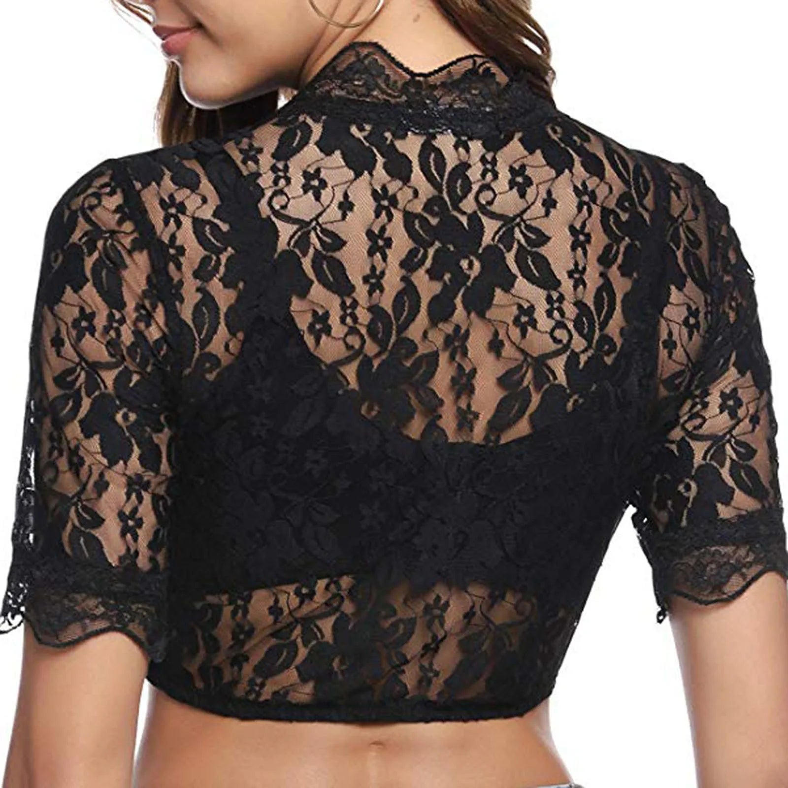 Women‘s Lace V-Neck Dirndl Blouses Women Black Vintage Sexy Floral Crop Top  Milanni Fashion   