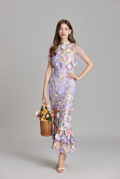 Verena | Women's Sheer Maxi Dress with Blumenstickerei