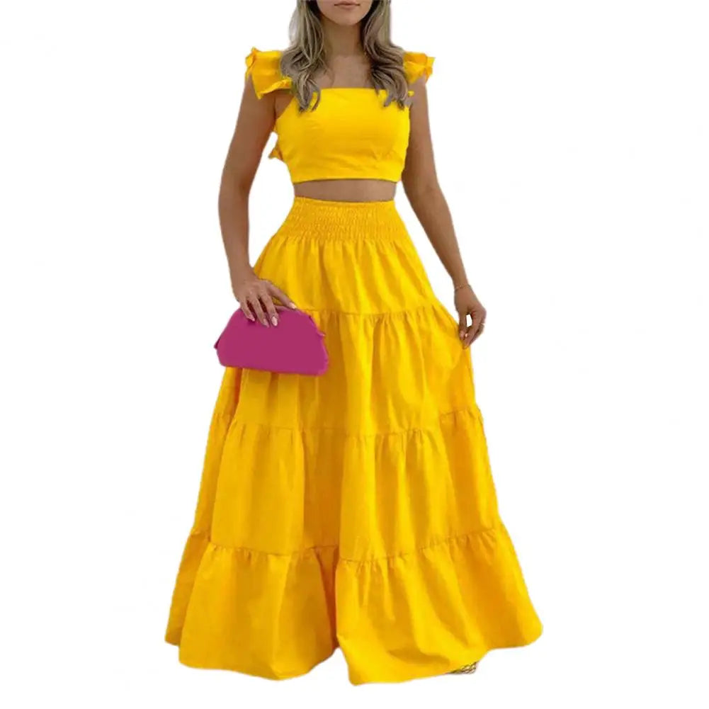 Women Casual Top And Skirt Set Summer Elegant Office Party New Set Femme 2024  Milanni Fashion Yellow XL 