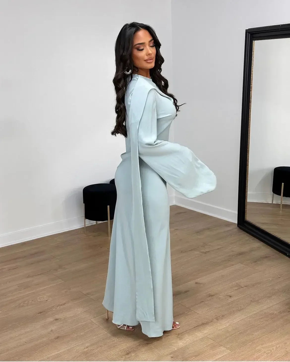 Solid Fishtail Dress Elegant Ribbon Flare Sleeves Slim Long Dress For Women Maxi Dress Milanni Fashion   