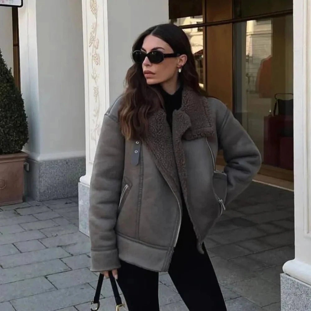 Winter Warm Faux Fur Jacket Women Long Sleeve Loose Lapel Jacket Casual Outwear  Milanni Fashion   