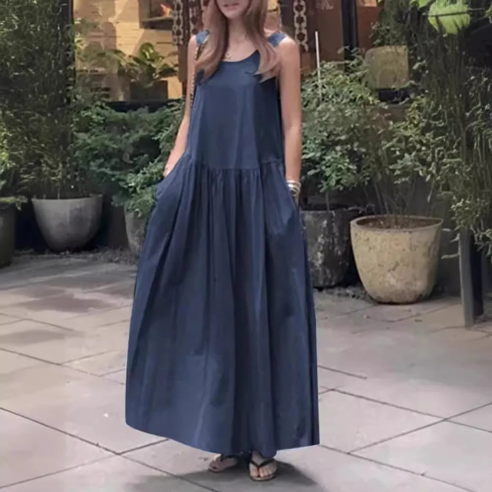 Women Cotton Linen Loose Long Maxi Dress - Elegant Maxi Dress Maxi Dress Milanni Fashion   