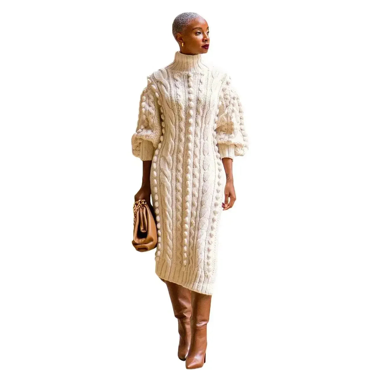 Autumn Long Sleeve Turtleneck Knitted Dress Sexy High Split Sweater Dress  Milanni Fashion   