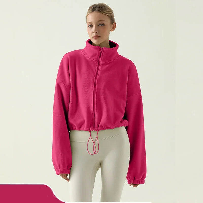 Long Sleeve Sports Jacket Loose Comfortable Warm Gym Top Activewear Running Coats Workout Clothes Milanni Fashion Pink M