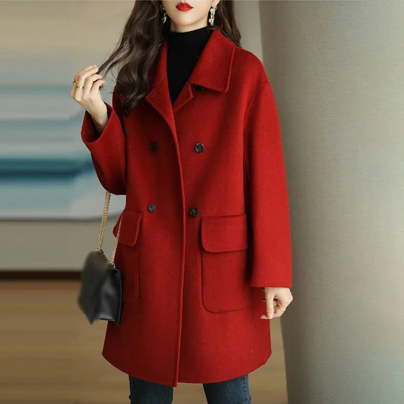 Autumn Women Coat Lapel Double Breasted Trench Coat Flap Pockets Thermal Jacket  Milanni Fashion   