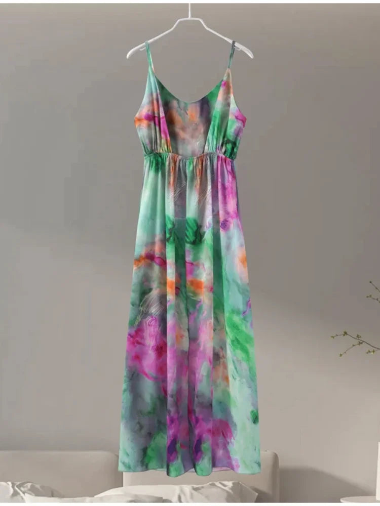 Elegant Tie Dye Long Dress Women Backless Party Dress 2024 Fashion Maxi Dress Milanni Fashion   