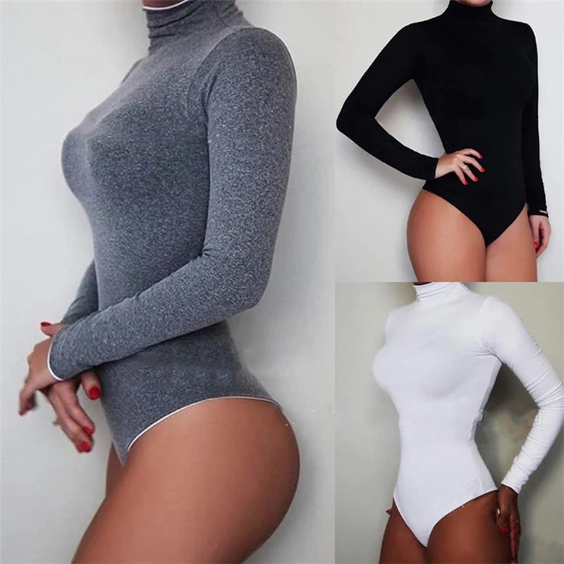 Long Sleeve Turtleneck Bodysuit for Women Autumn Winter Sexy Bodycon High Waist Romper Milanni Fashion