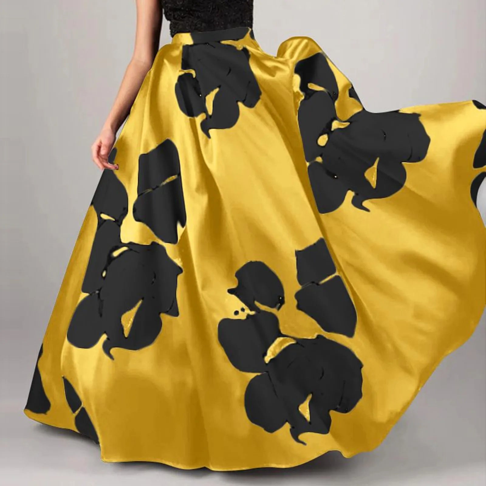 Bohemian Floral Print Maxi Skirt High Waist Pocket Party Beach Long Skirt  Milanni Fashion Yellow XL CN