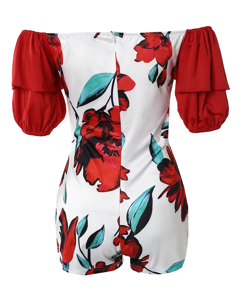 Floral Print Off-Shoulder Romper with Knotted Lantern Sleeves Summer Holiday Style Milanni Fashion