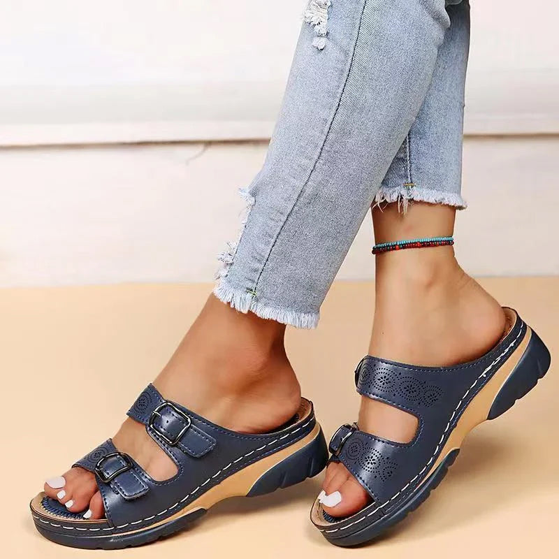 Sofia Amoretti Open-Toe Sandals with Adjustable Buckles