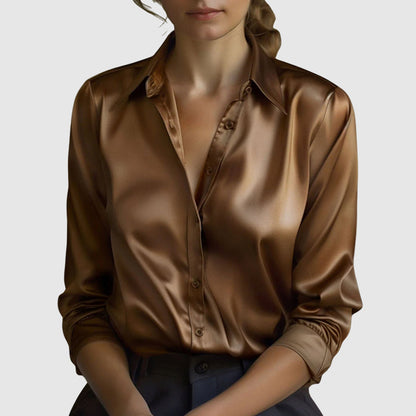 Sofia Amoretti Satin Shimmer Button-Up Shirt
