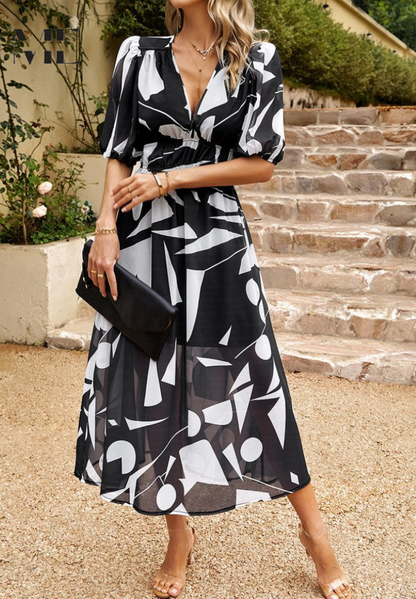 Doris | Women's Abstract Print Wrap Midi Dress
