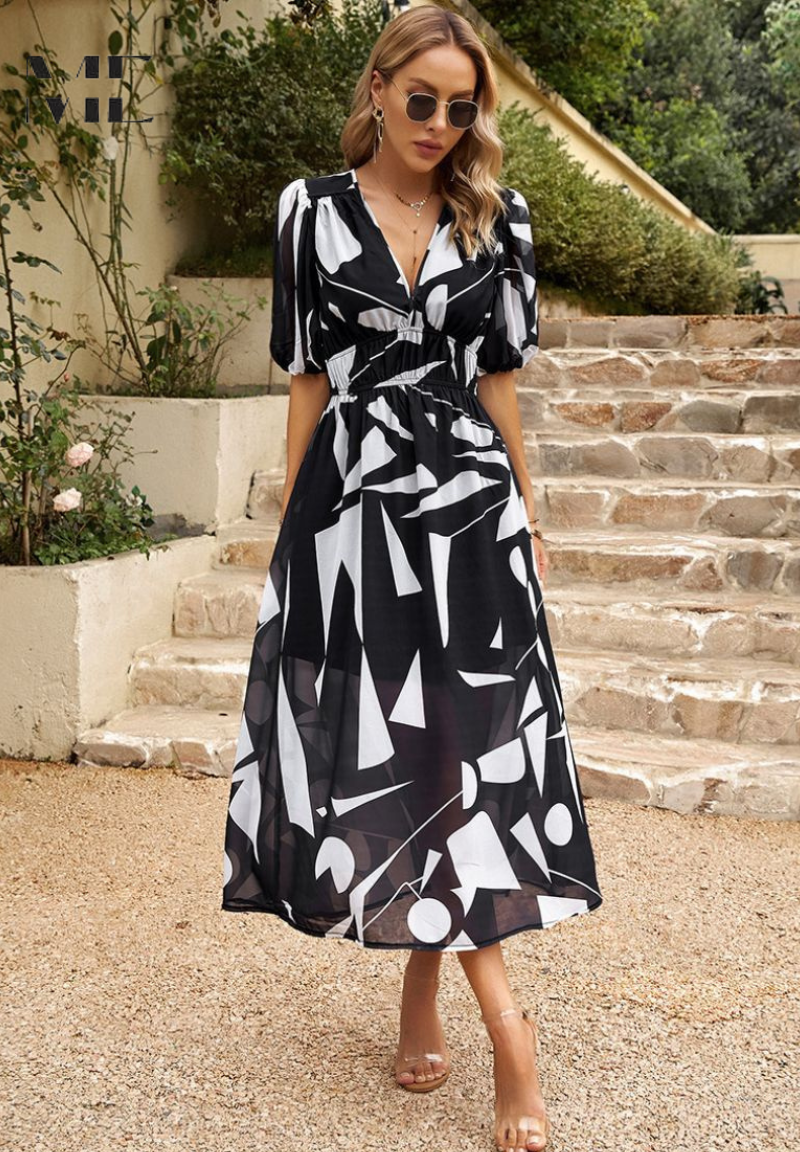 Doris | Women's Abstract Print Wrap Midi Dress