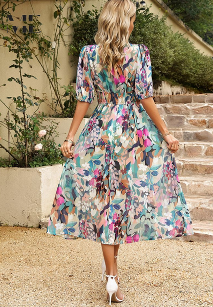 Doris | Women's Abstract Print Wrap Midi Dress