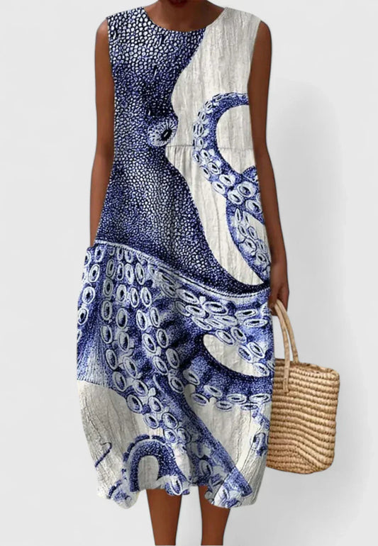 Britta | Women's Casual Beach Dress with Octopus-Print