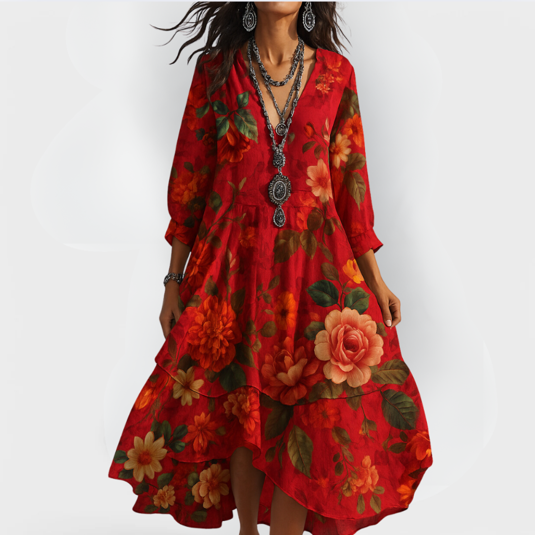 Eva | Women's Vintage Boho V-Neck Summer Dress