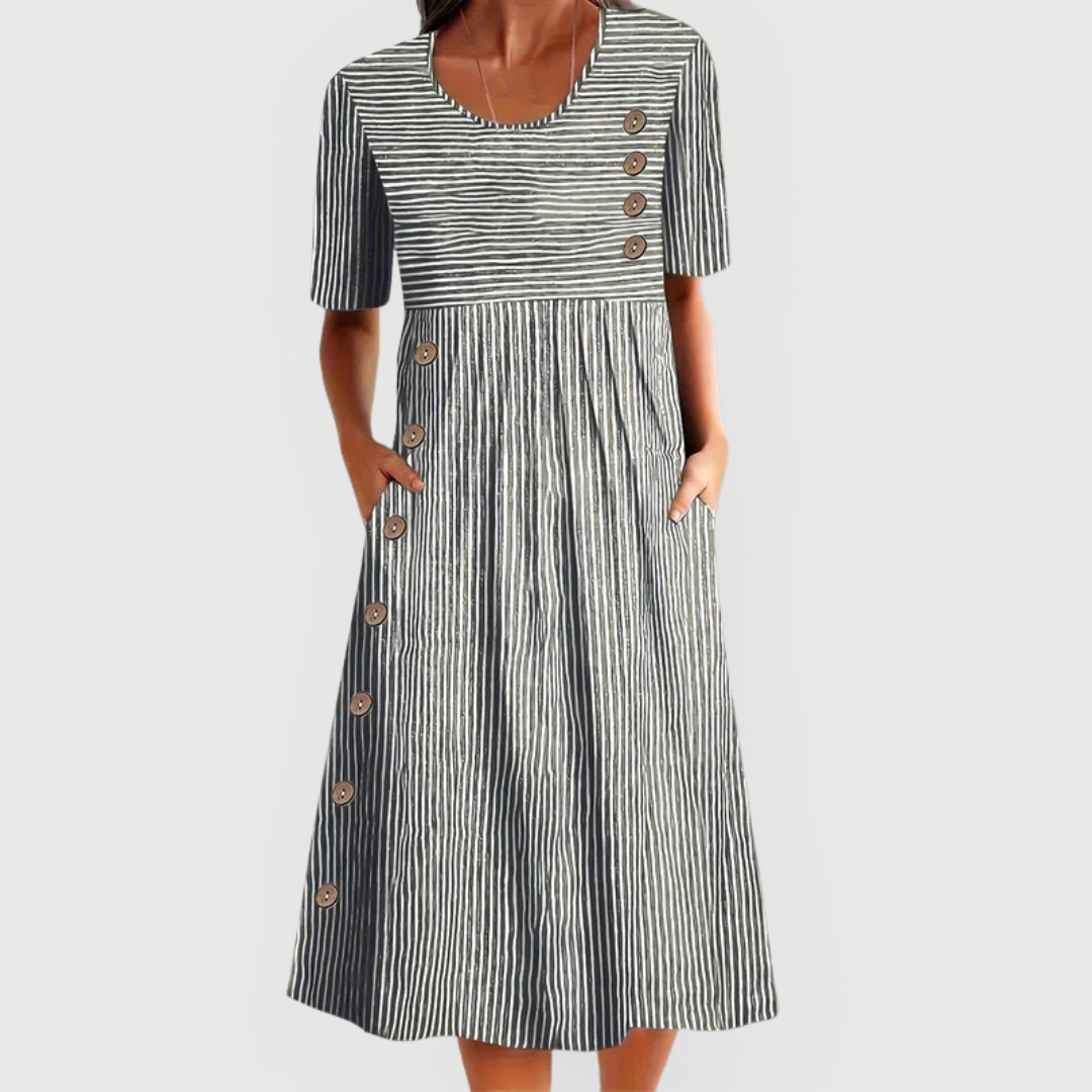 Susanne | Women's A-Linien Midi Dress in Baumwolle with Striped