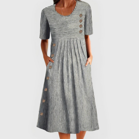 Susanne | Women's A-Linien Midi Dress in Baumwolle with Striped