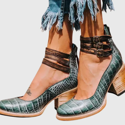 Helene | Women's Buckle Strap Block Heel Boots