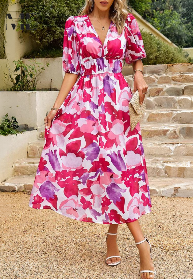 Doris | Women's Abstract Print Wrap Midi Dress