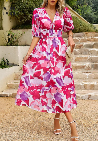 Doris | Women's Abstract Print Wrap Midi Dress