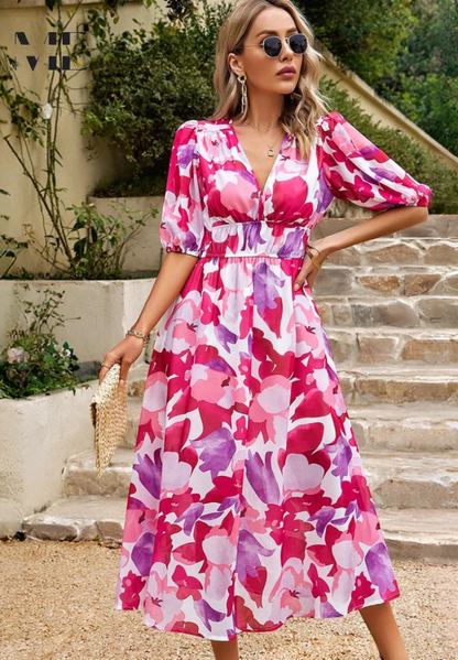Doris | Women's Abstract Print Wrap Midi Dress