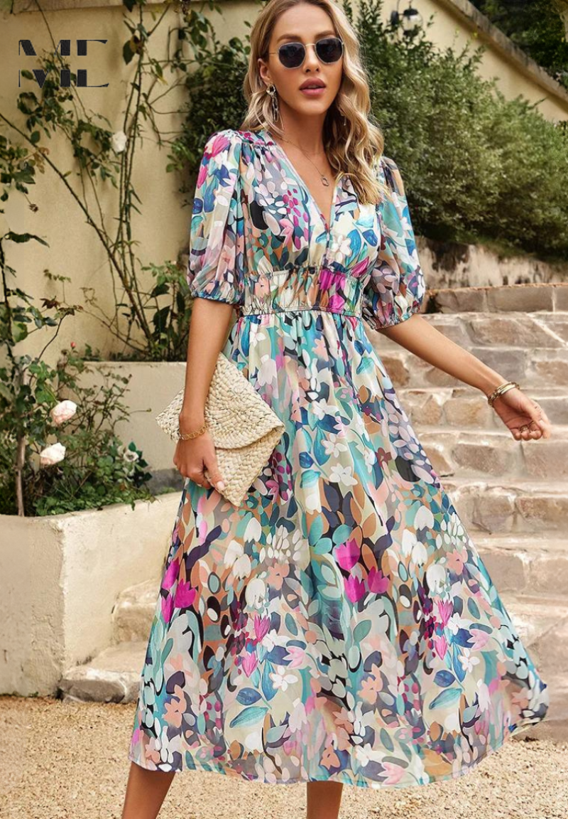 Doris | Women's Abstract Print Wrap Midi Dress