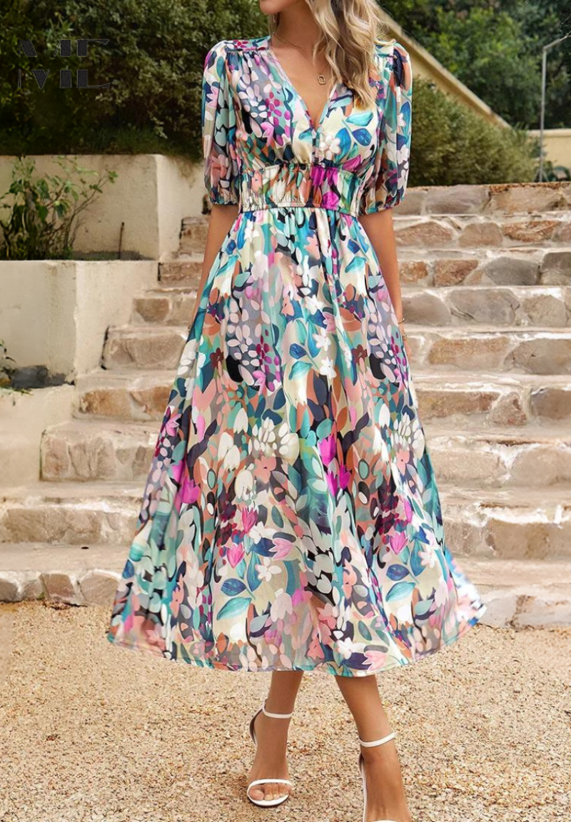 Doris | Women's Abstract Print Wrap Midi Dress