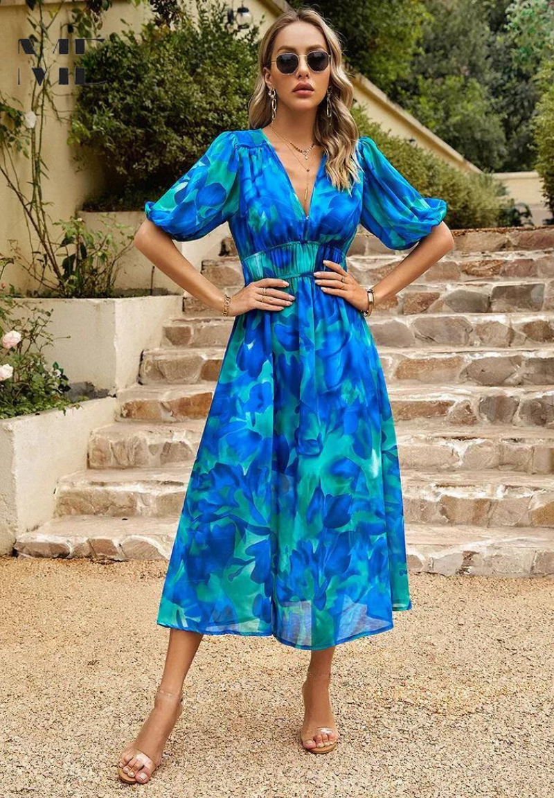 Doris | Women's Abstract Print Wrap Midi Dress