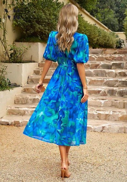 Doris | Women's Abstract Print Wrap Midi Dress