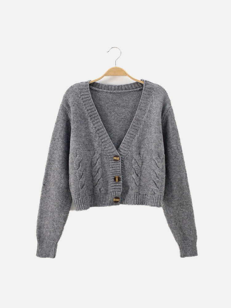 Christa | Women's Cable Knit-Knit Cardigan with V-Neck and Buttons