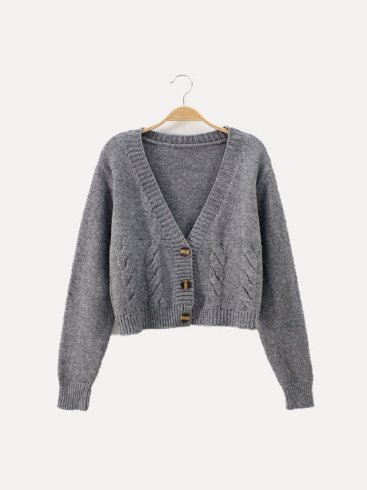 Christa | Women's Cable Knit-Knit Cardigan with V-Neck and Buttons