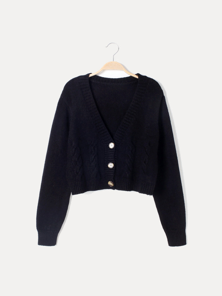 Christa | Women's Cable Knit-Knit Cardigan with V-Neck and Buttons