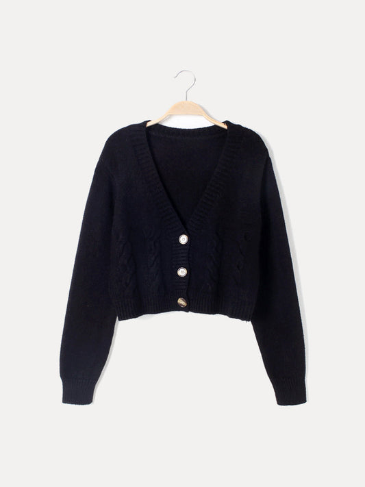 Christa | Women's Cable Knit-Knit Cardigan with V-Neck and Buttons