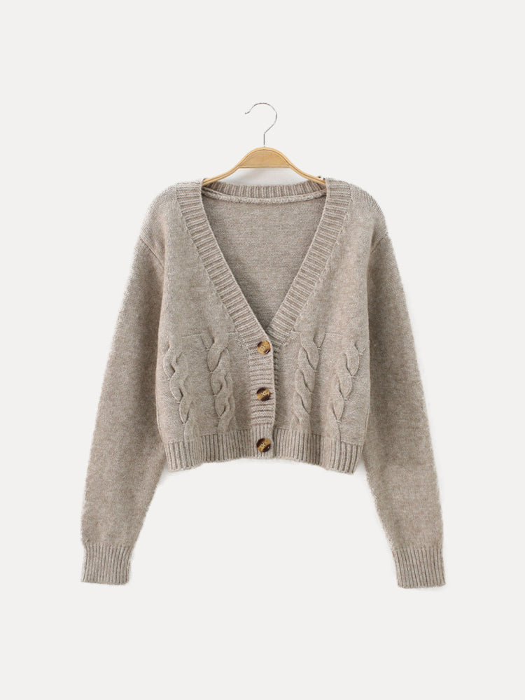 Christa | Women's Cable Knit-Knit Cardigan with V-Neck and Buttons