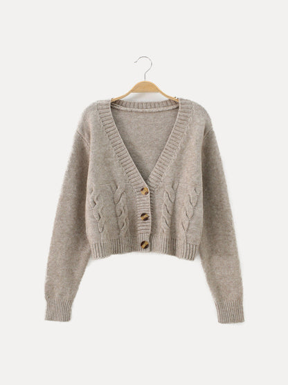 Christa | Women's Cable Knit-Knit Cardigan with V-Neck and Buttons