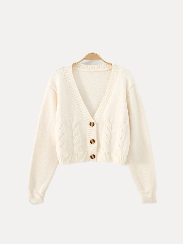 Christa | Women's Cable Knit-Knit Cardigan with V-Neck and Buttons