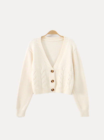 Christa | Women's Cable Knit-Knit Cardigan with V-Neck and Buttons