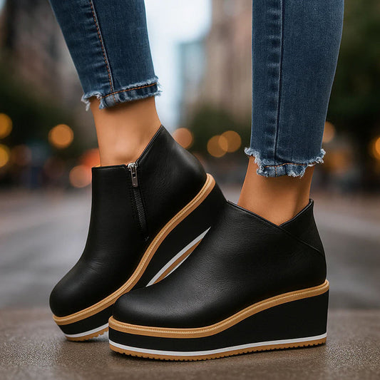 Valentina Rossi Platform Ankle Boots with Side Zipper