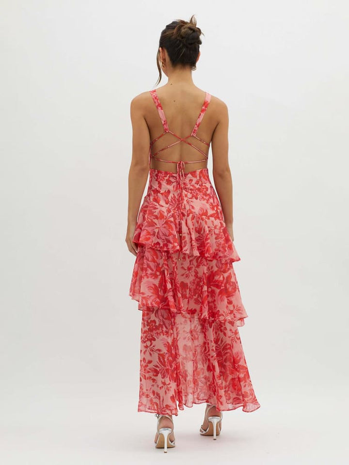 Veda | Floral V Neck Midi Dress